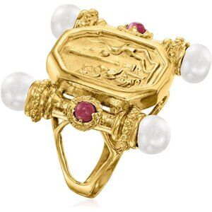 18kt Gold Over Sterling Silver Ruby & Pearl Ring – Italian Crafted